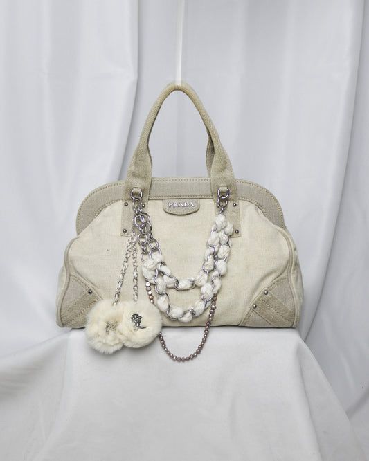 Prada canvas frame bowling bag