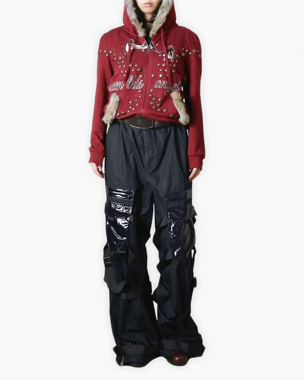 reworked Burberry studded fur trim zip hoodie - Size XL