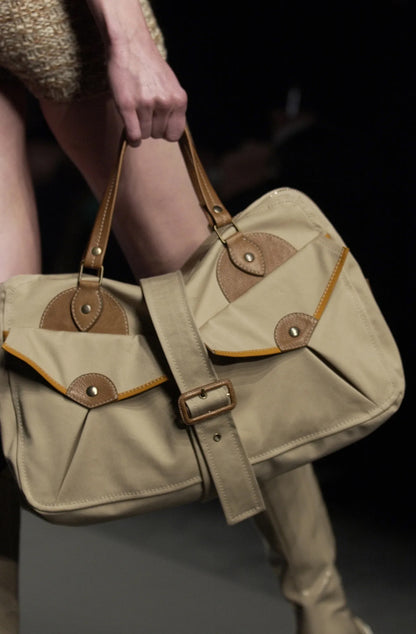 Miu Miu 2002 runway leather trim canvas bag