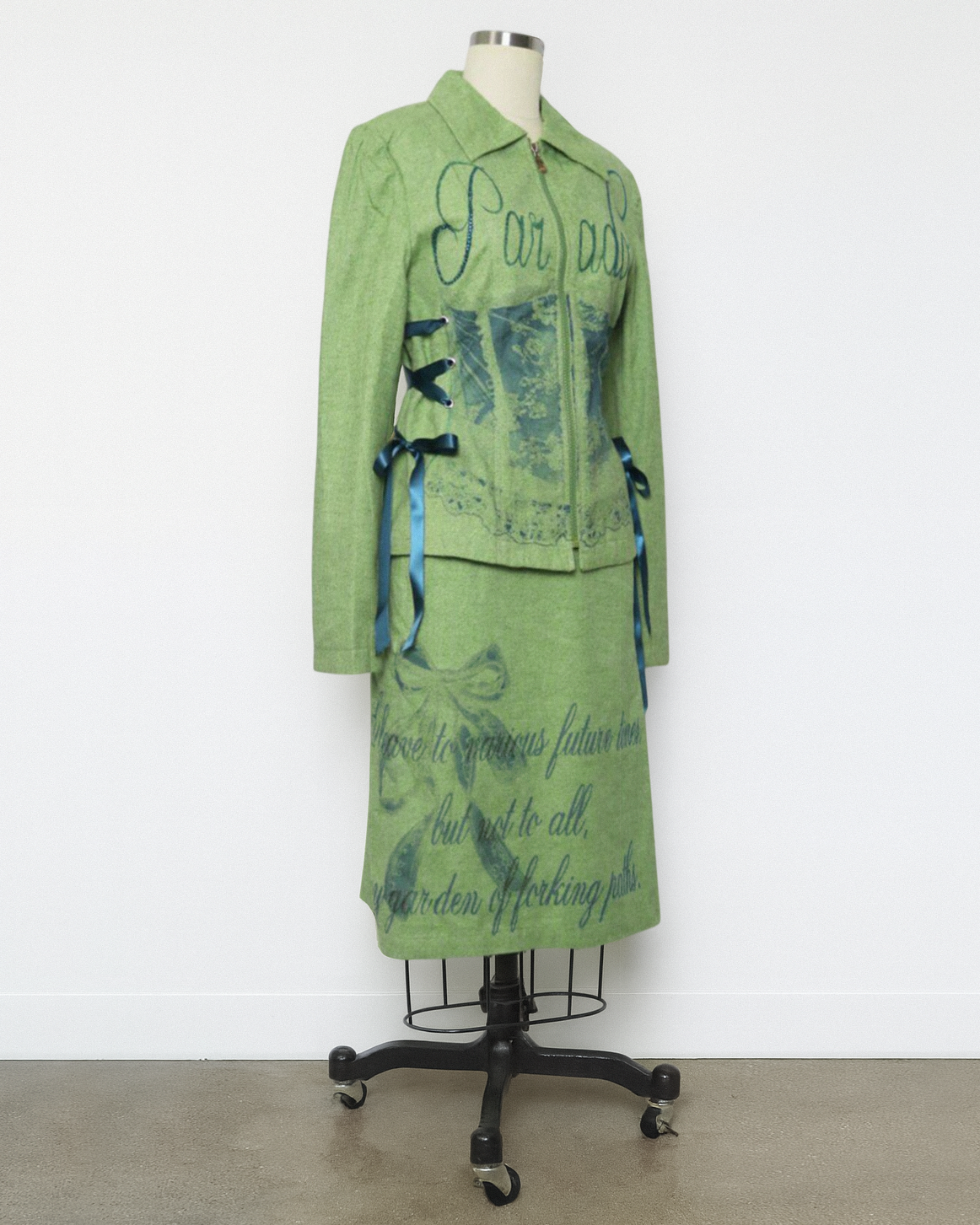 the "Paradox" jacket and skirt set