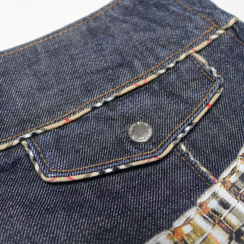 reworked Burberry denim midi skirt