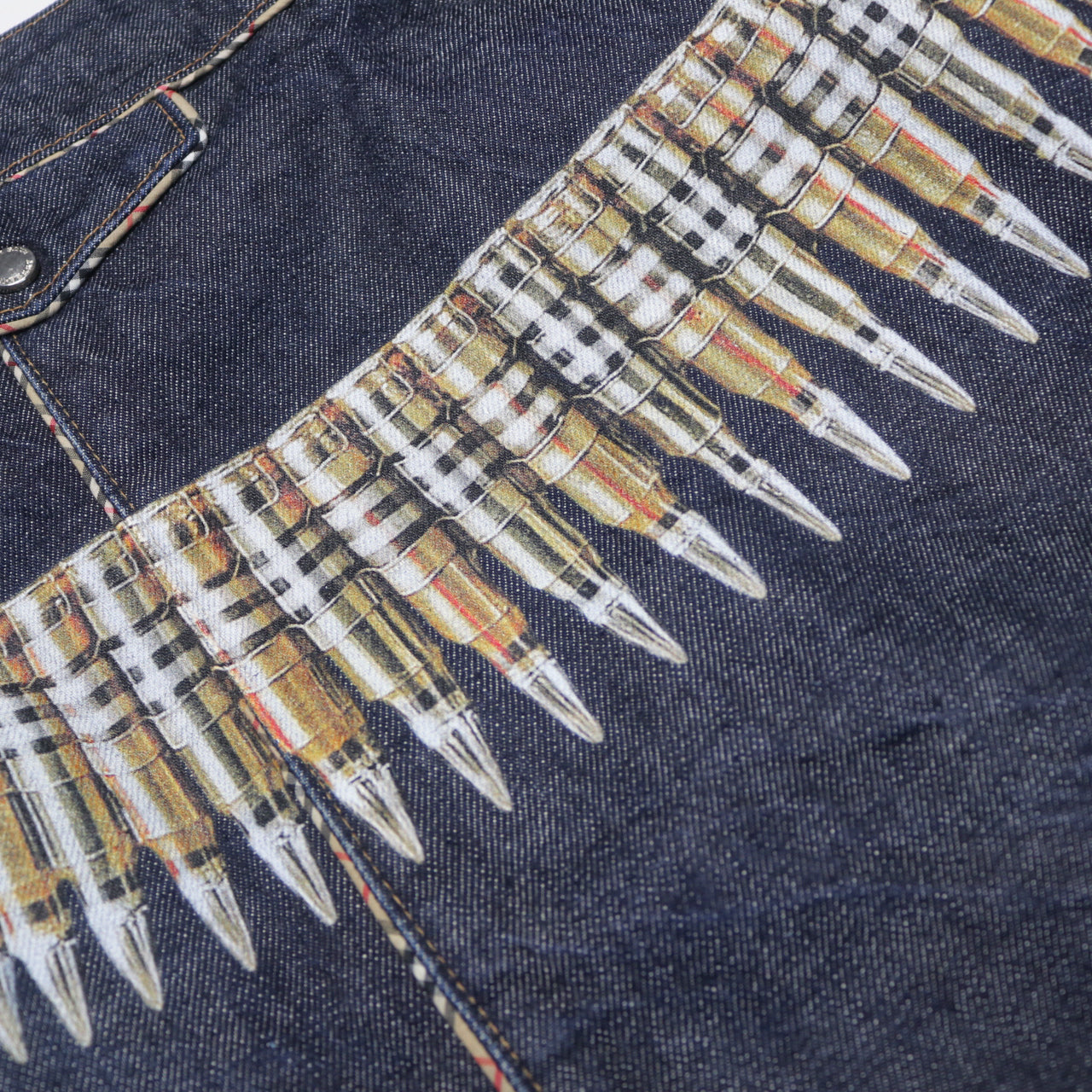 reworked Burberry denim midi skirt