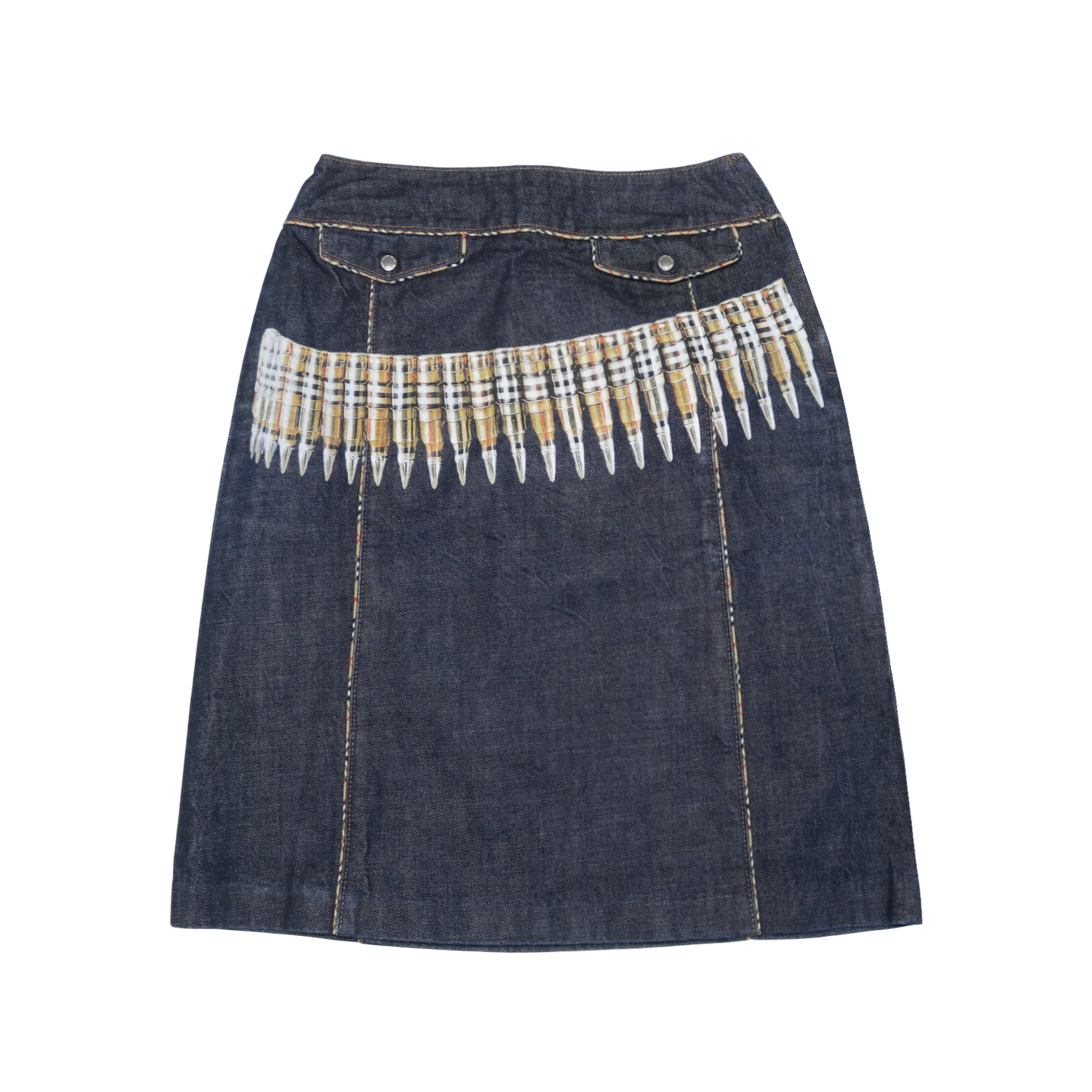 reworked Burberry denim midi skirt