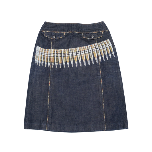 reworked Burberry denim midi skirt