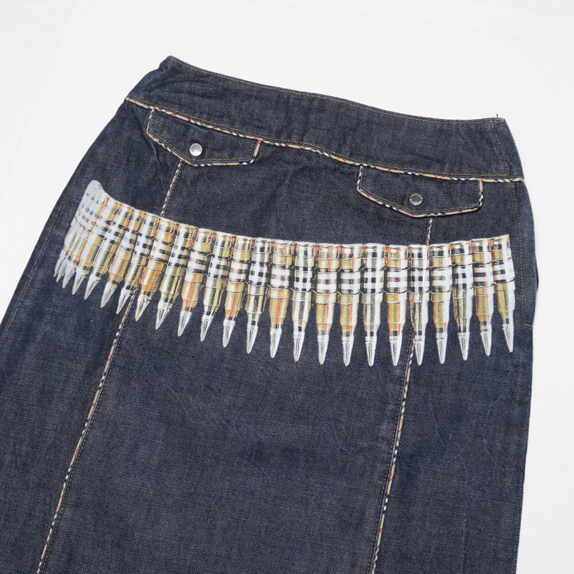 reworked Burberry denim midi skirt