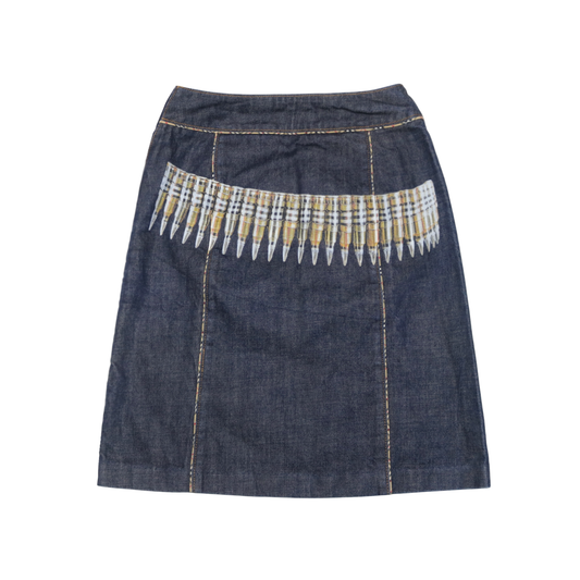 reworked Burberry denim midi skirt