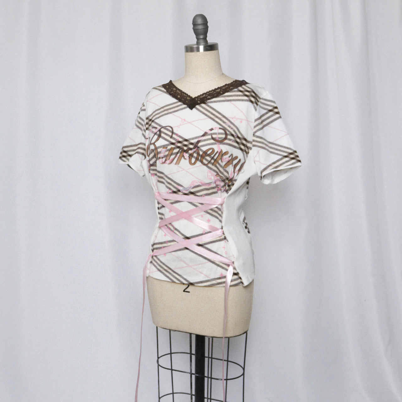 reworked Burberry ribbon T-shirt