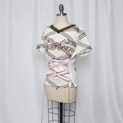 reworked Burberry ribbon T-shirt