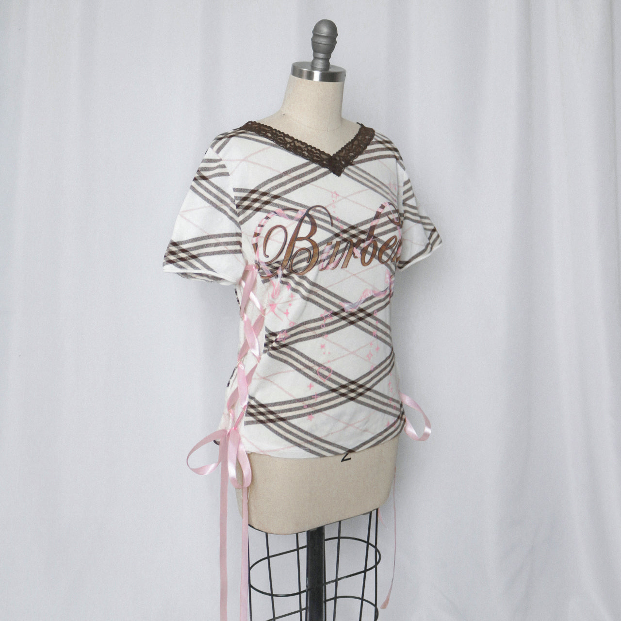 reworked Burberry ribbon T-shirt