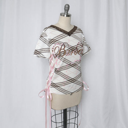 reworked Burberry ribbon T-shirt