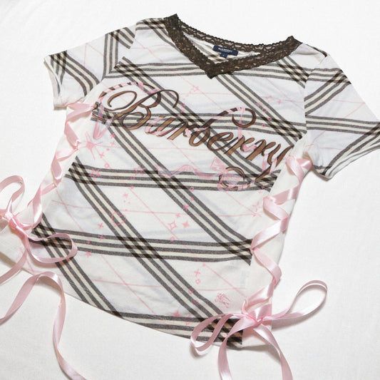 reworked Burberry ribbon T-shirt