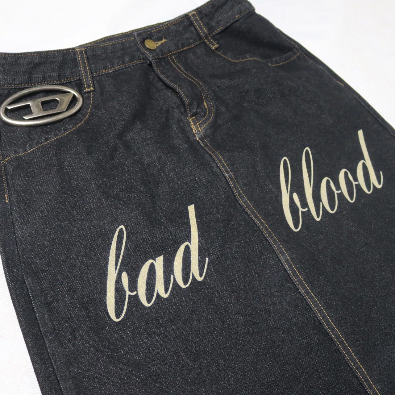 reworked Diesel denim skirt