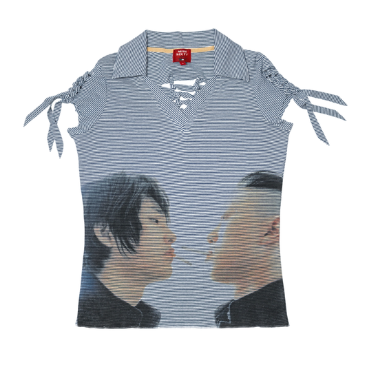 reworked Miss Sixty striped knit polo