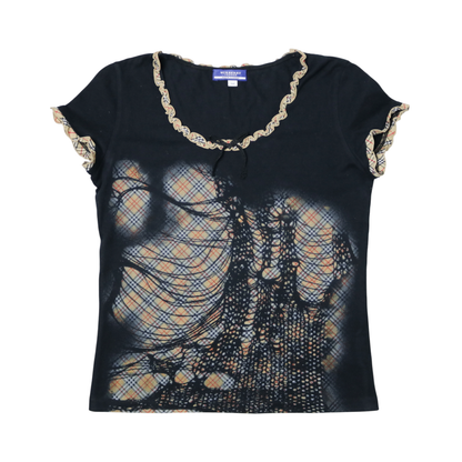 reworked Burberry nova check print top