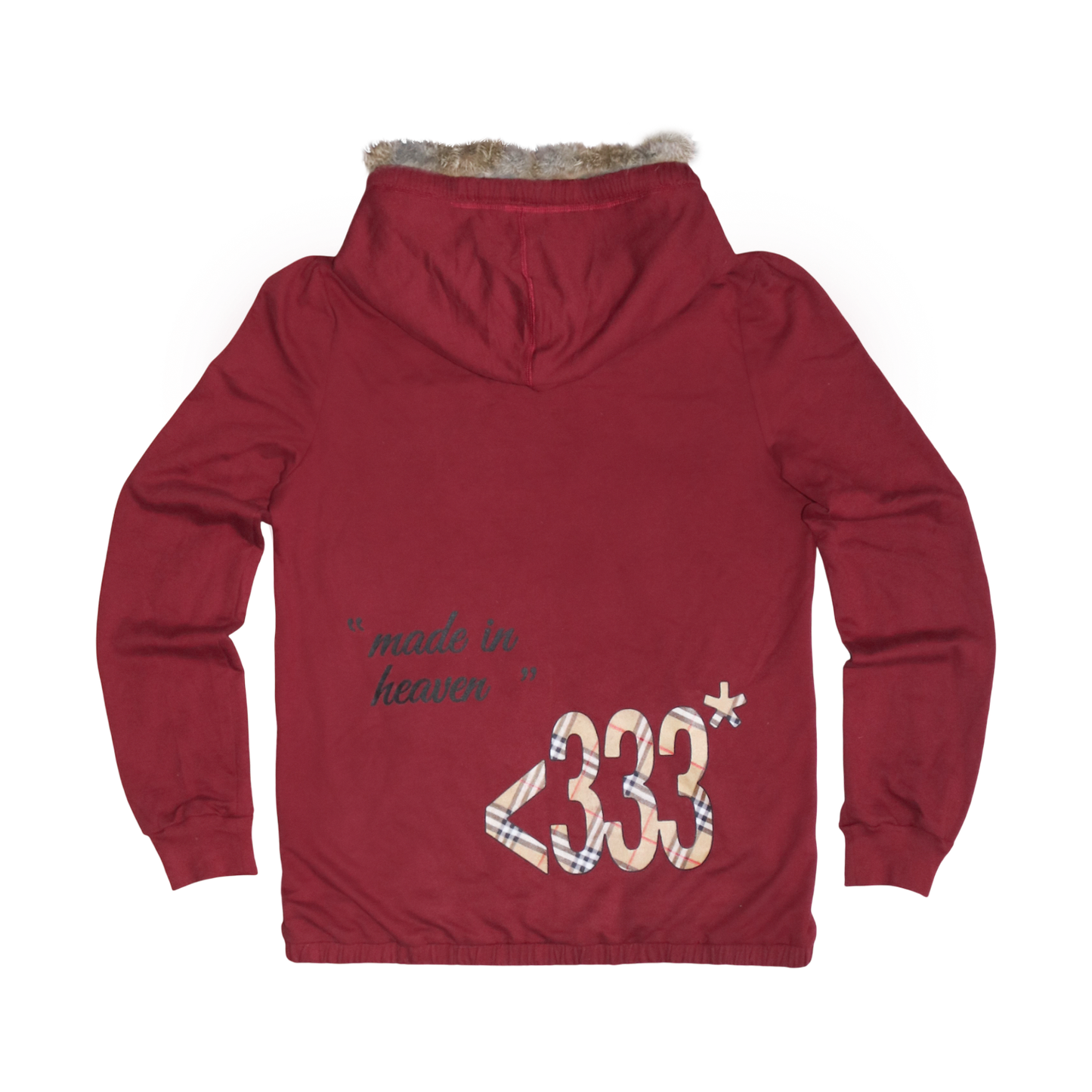 reworked Burberry studded fur trim zip hoodie - Size XL