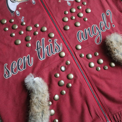 reworked Burberry studded fur trim zip hoodie - Size XL