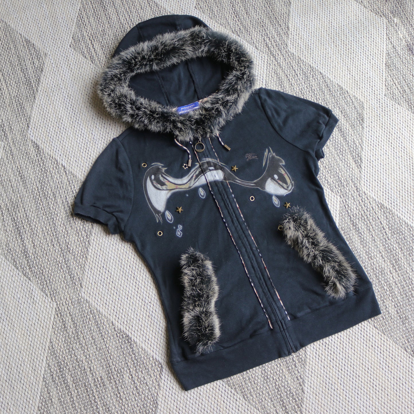 reworked Burberry fur trim zip hoodie - Size 38