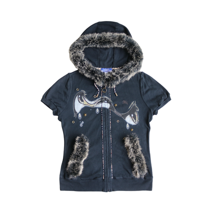 reworked Burberry fur trim zip hoodie - Size 38