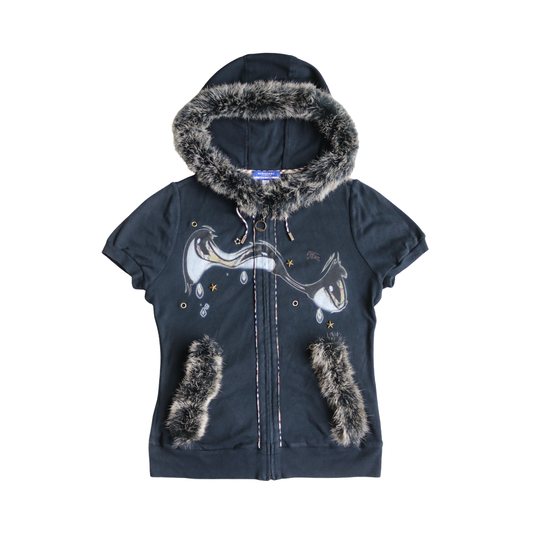 reworked Burberry fur trim zip hoodie - Size 38