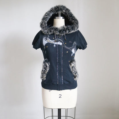 reworked Burberry fur trim zip hoodie - Size 38