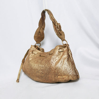 Miu Miu metallic distressed leather hobo bag