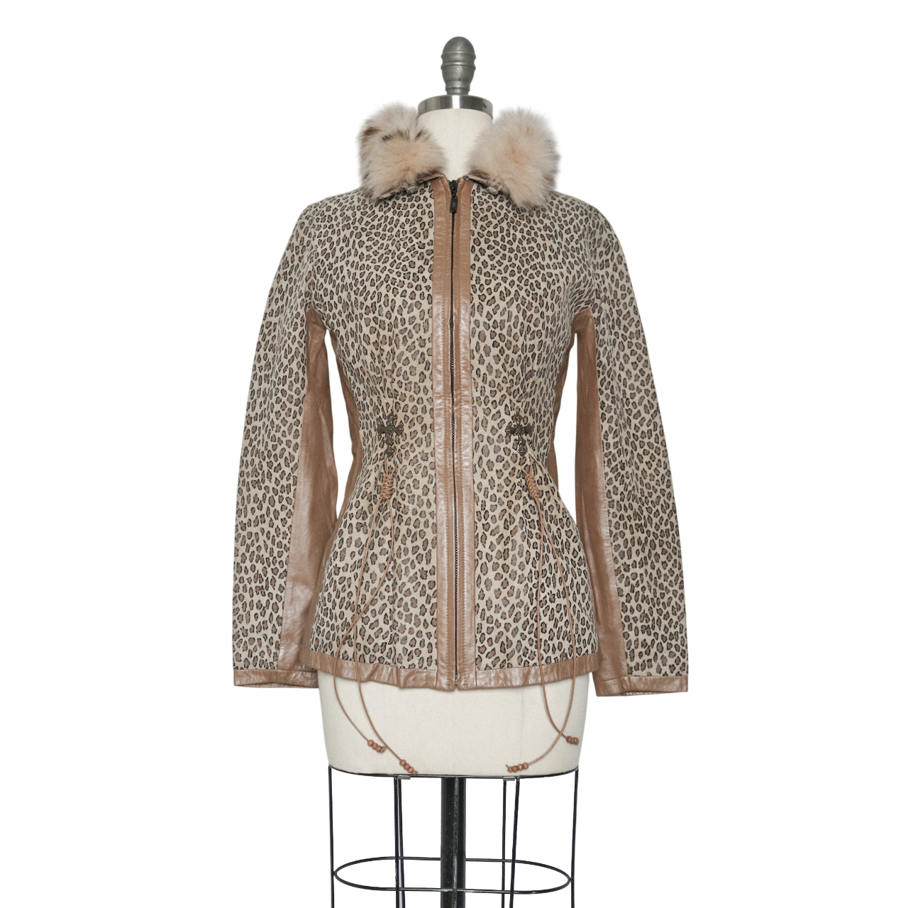 reworked leopard print leather jacket - Size S