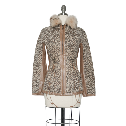 reworked leopard print leather jacket - Size S