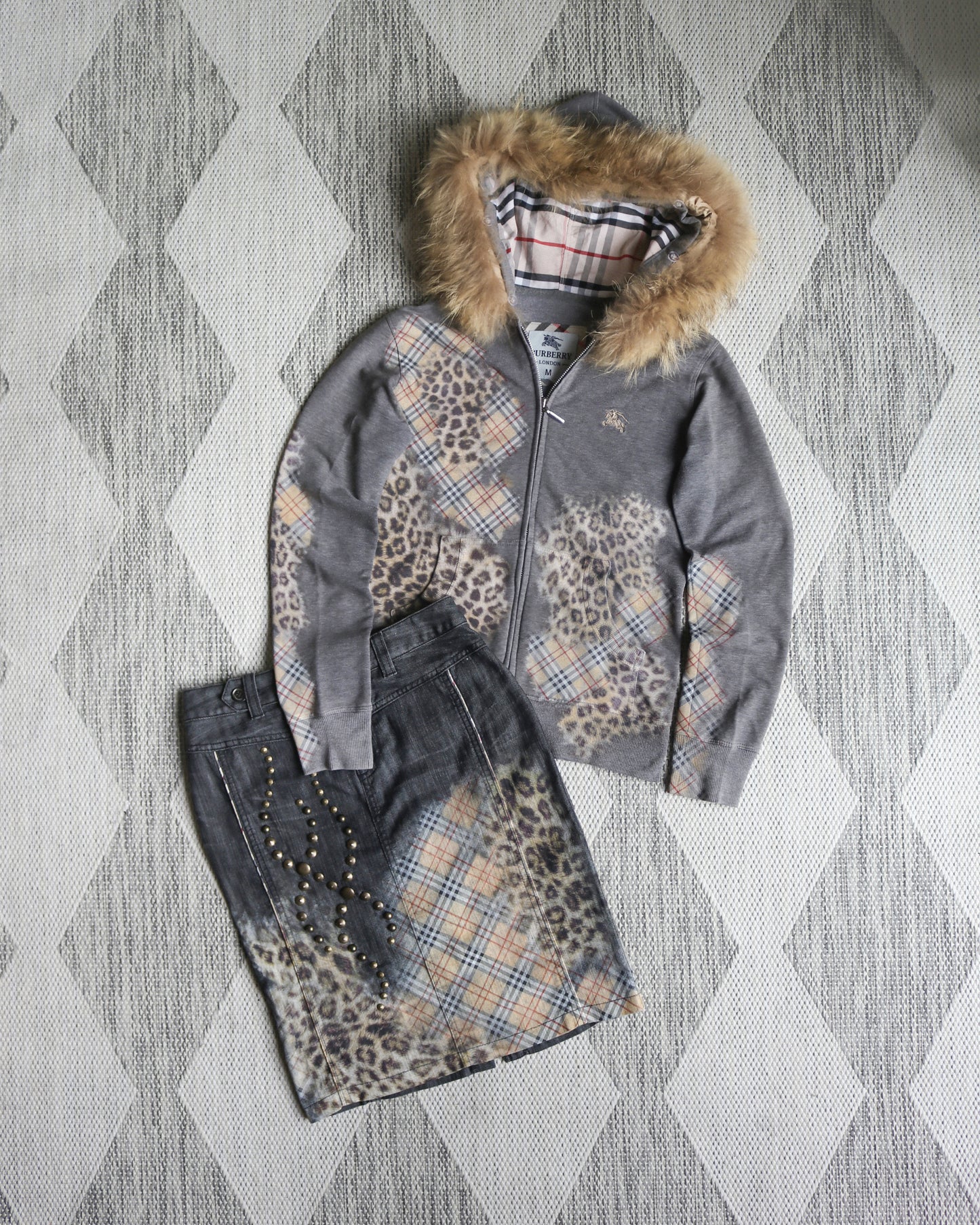 reworked Burberry hoodie and skirt set - Size S/M