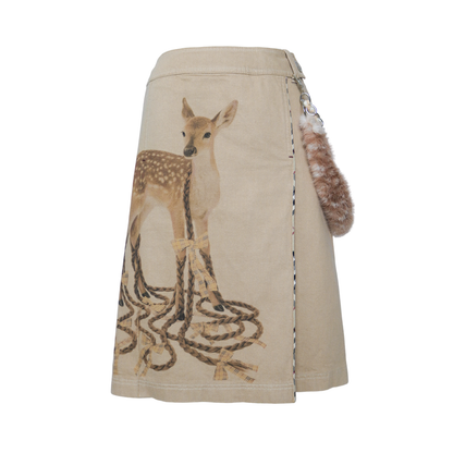 reworked Burberry fur charm midi skirt