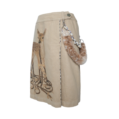 reworked Burberry fur charm midi skirt