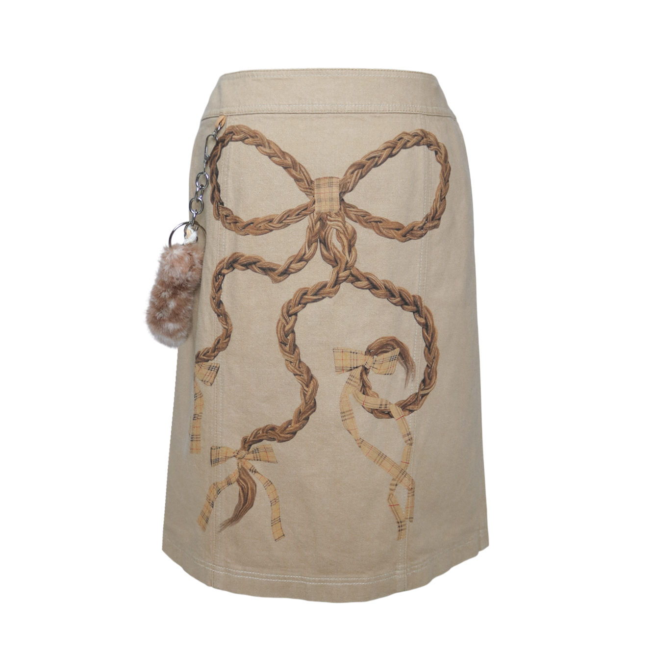 reworked Burberry fur charm midi skirt