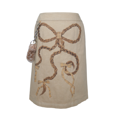 reworked Burberry fur charm midi skirt