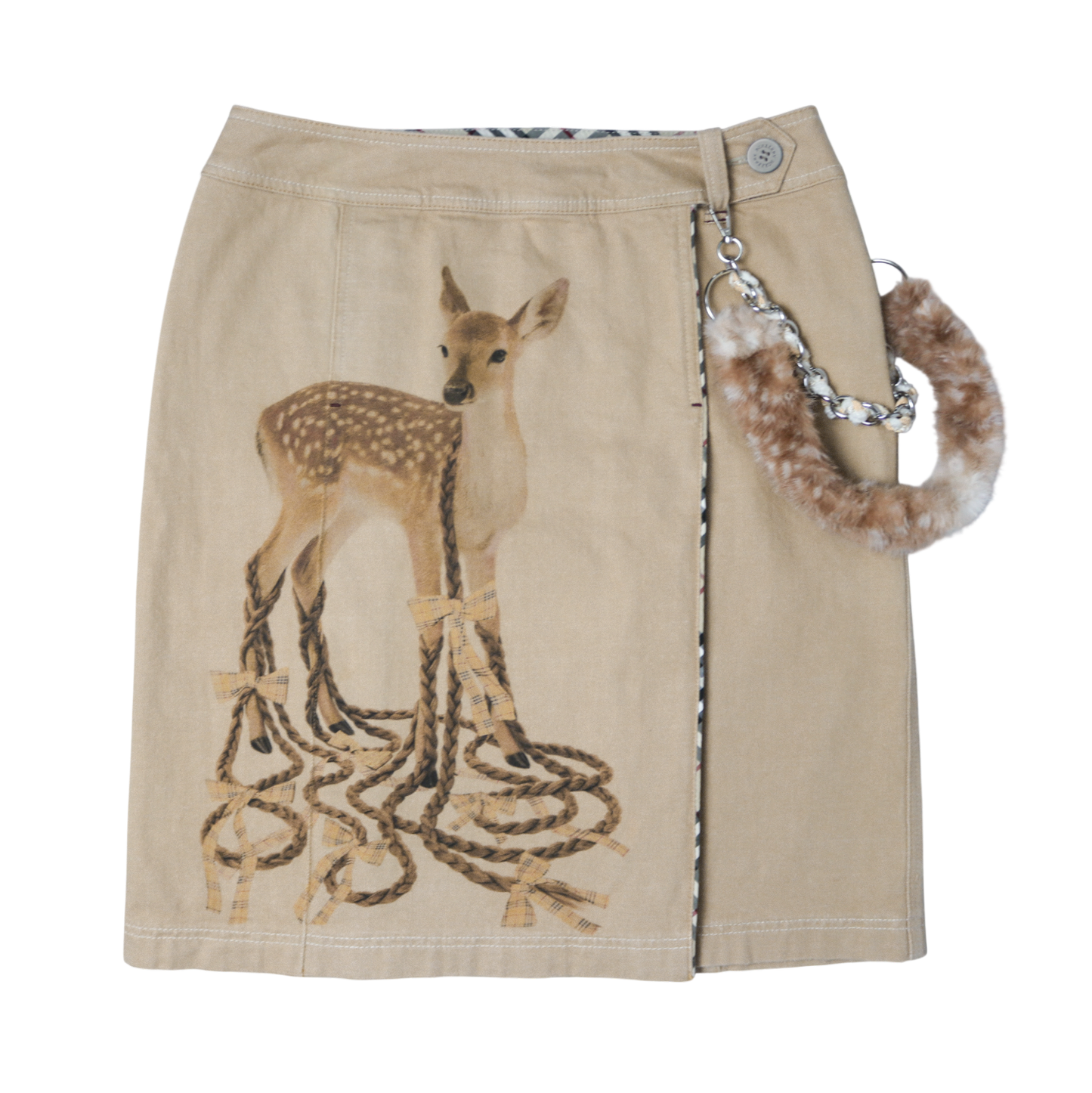 reworked Burberry fur charm midi skirt