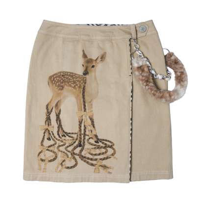 reworked Burberry fur charm midi skirt