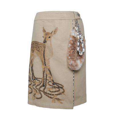 reworked Burberry fur charm midi skirt