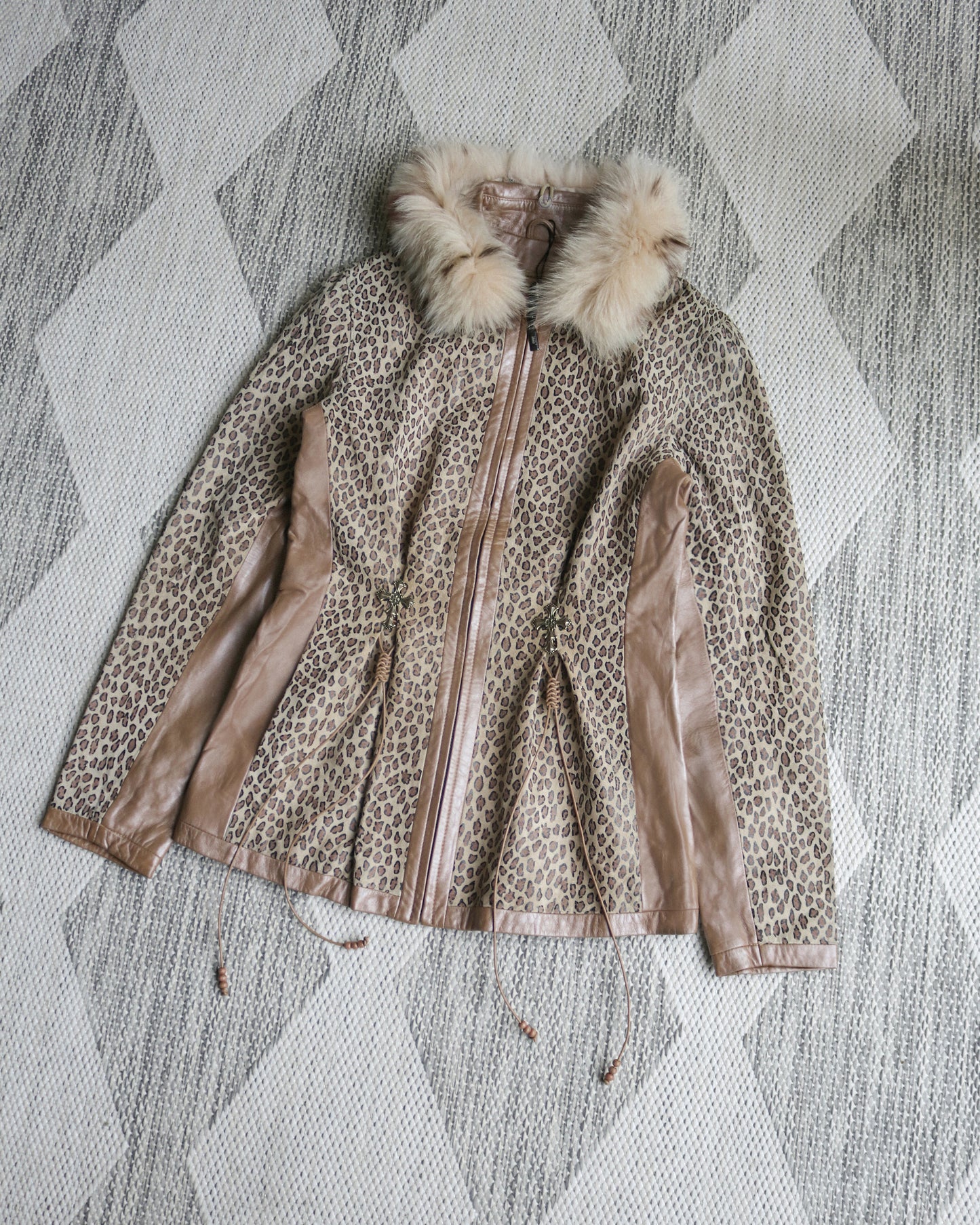 reworked leopard print leather jacket - Size S