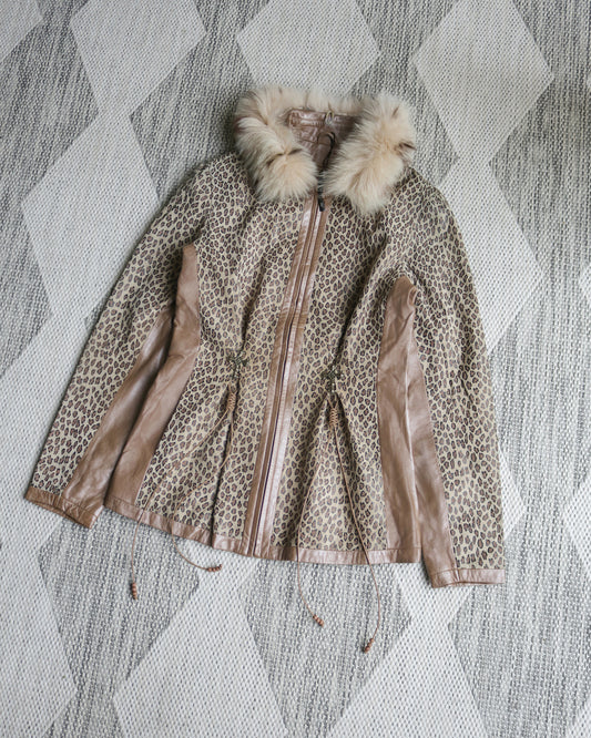 reworked leopard print leather jacket - Size S