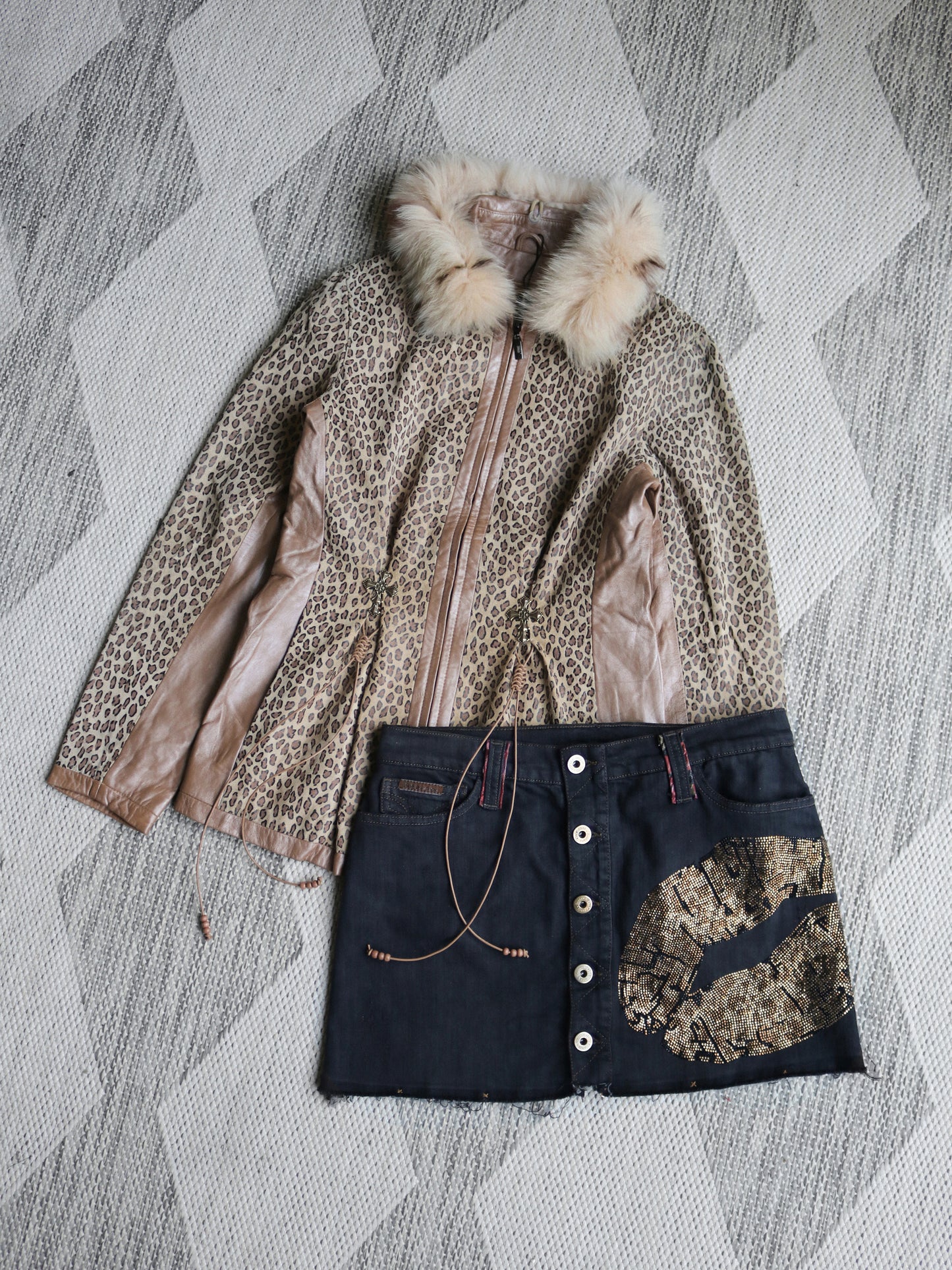 reworked leopard print leather jacket - Size S