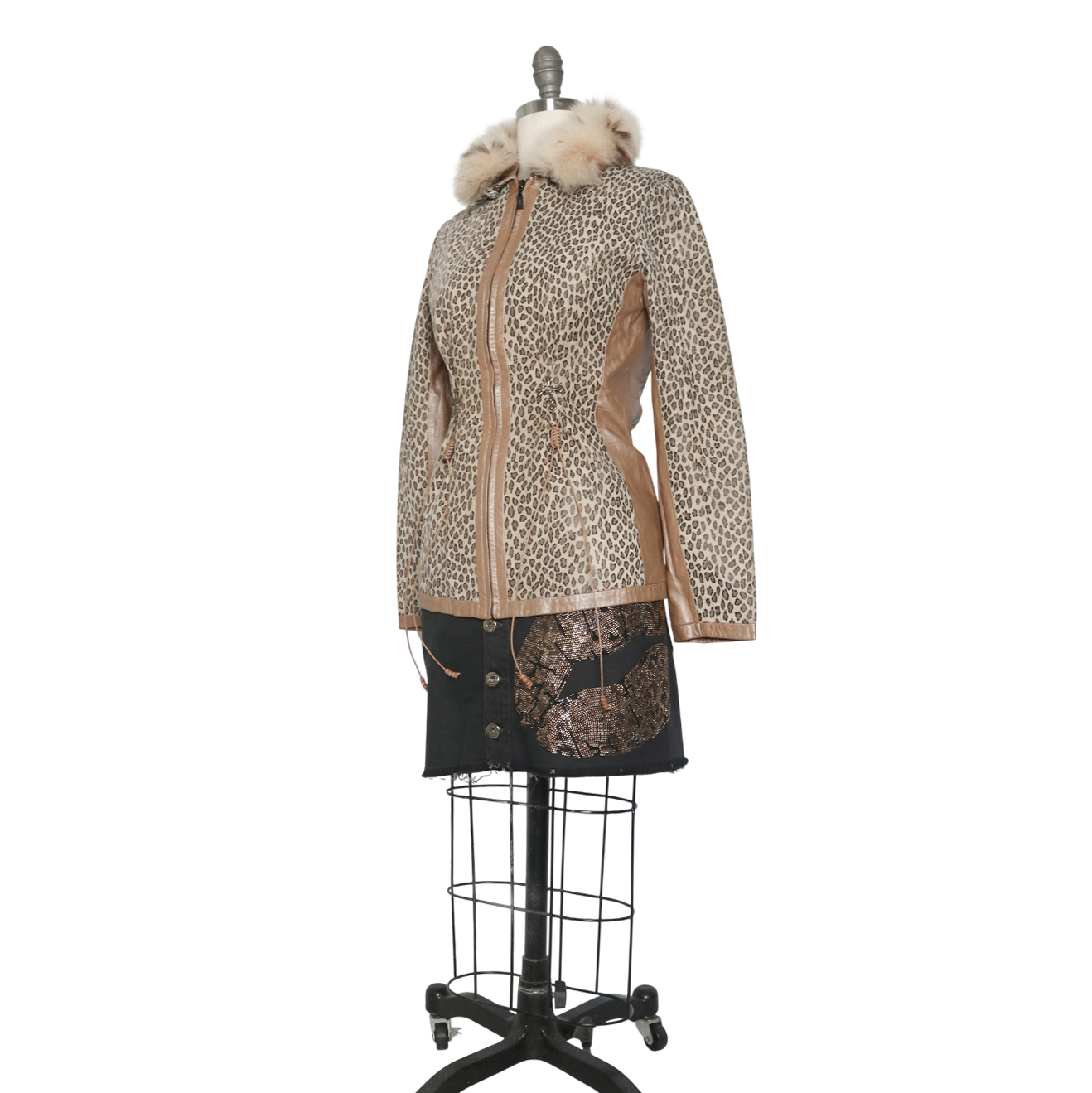 reworked leopard print leather jacket - Size S