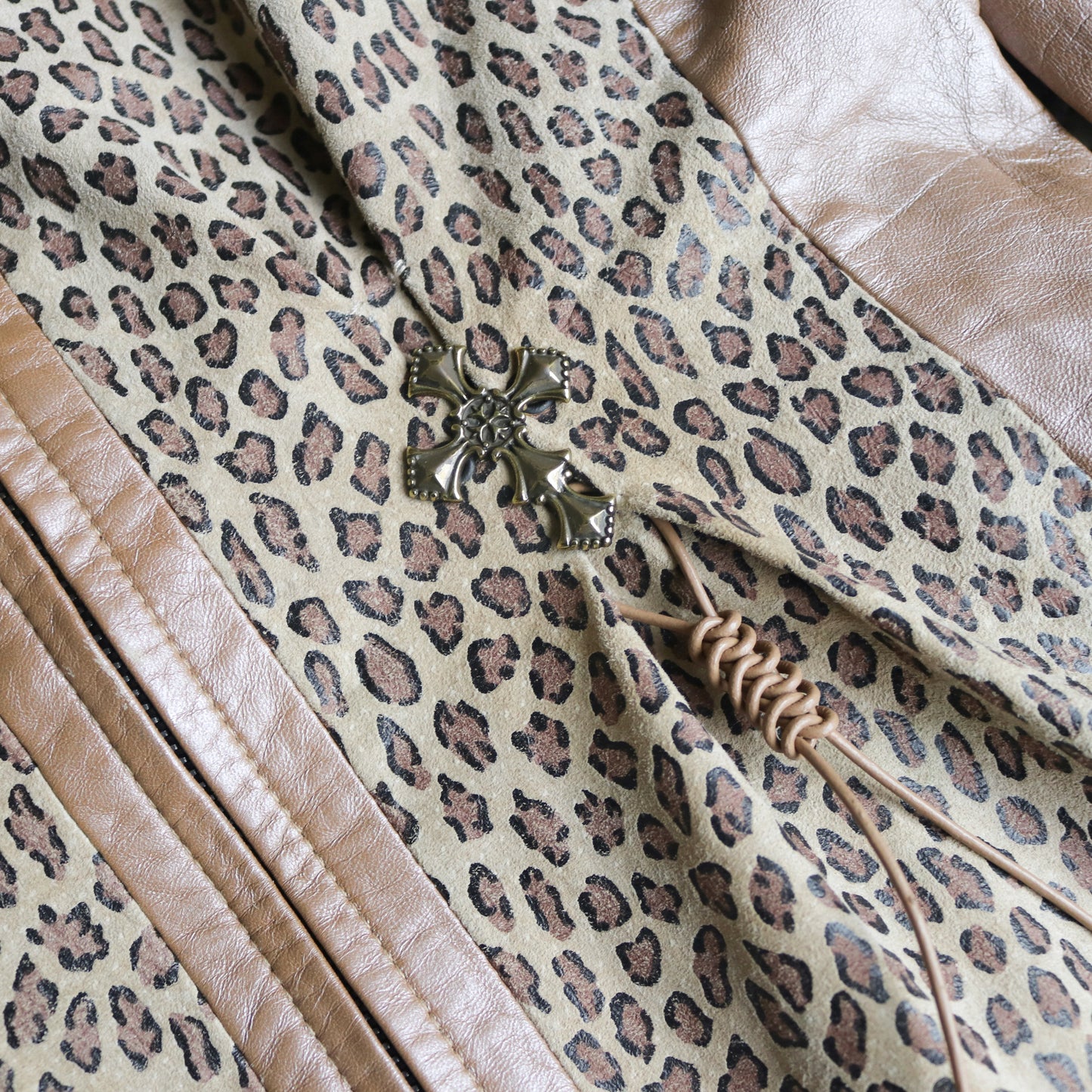 reworked leopard print leather jacket - Size S