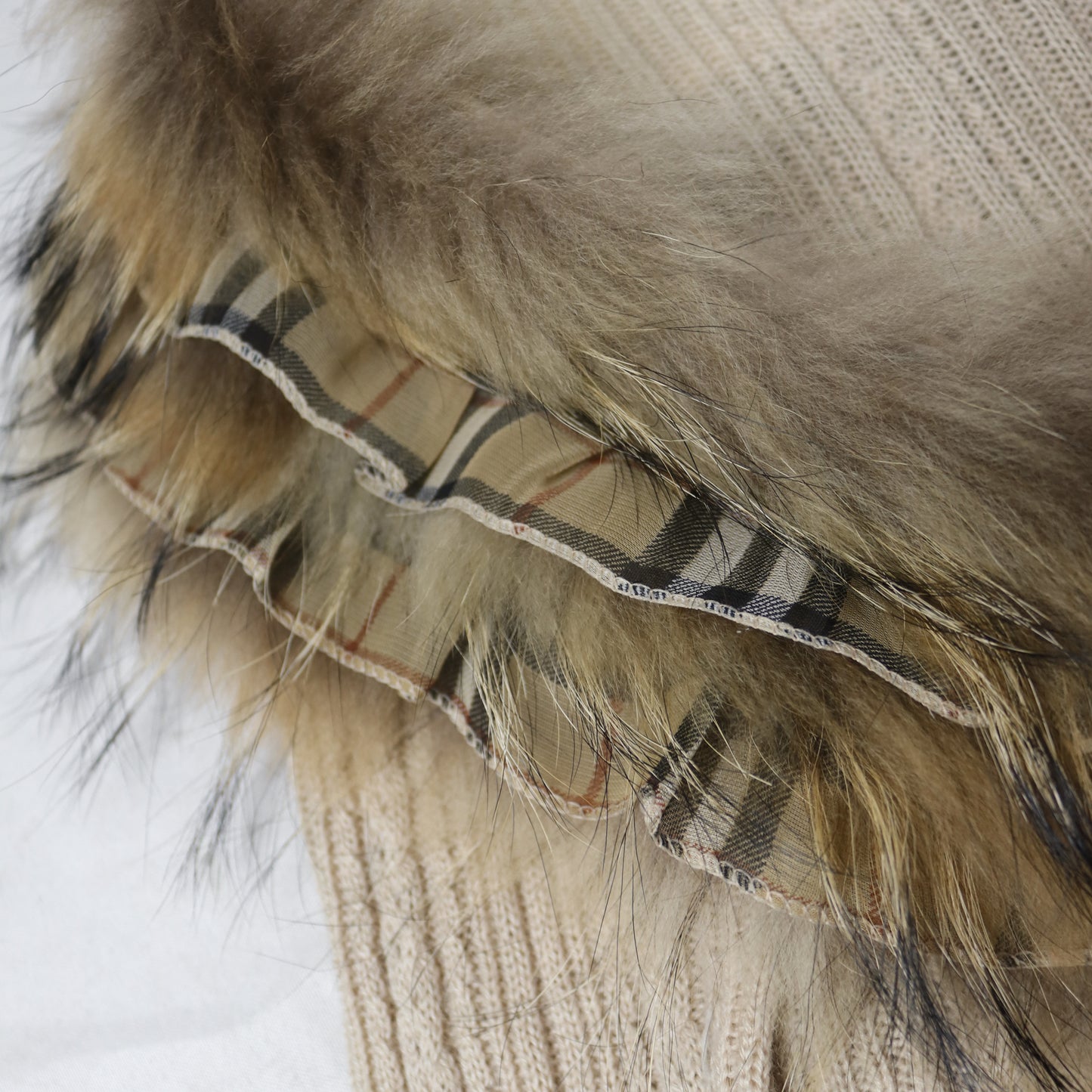 reworked Burberry fox fur collar cardigan