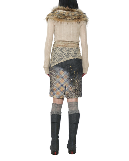 reworked Burberry fox fur collar cardigan