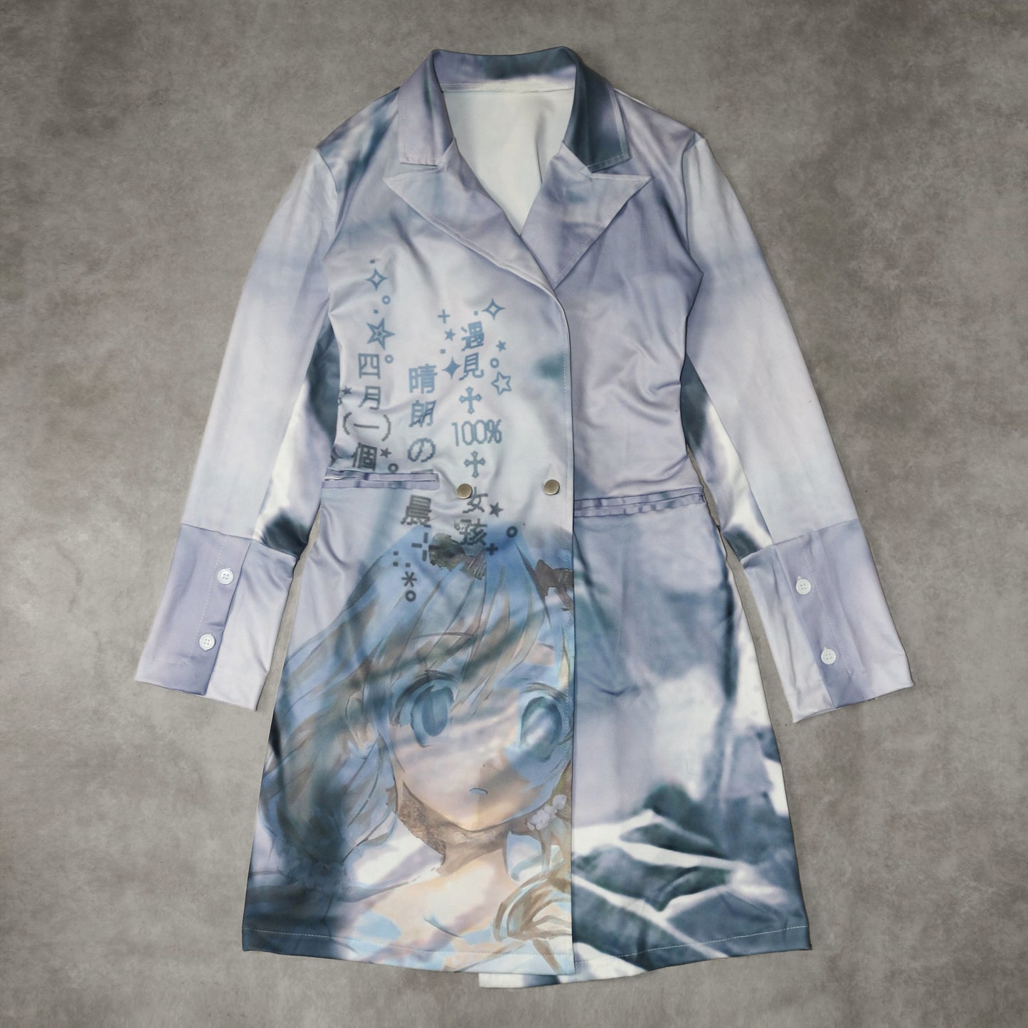 wave print lace back trench coat