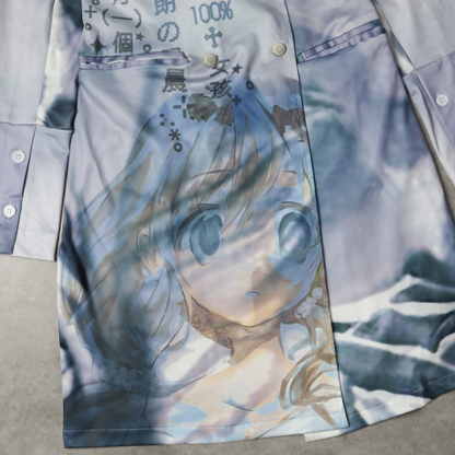 wave print lace back trench coat