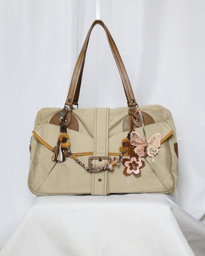 Miu Miu 2002 runway leather trim canvas bag