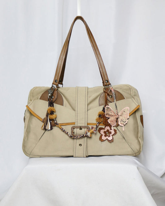 Miu Miu 2002 runway leather trim canvas bag