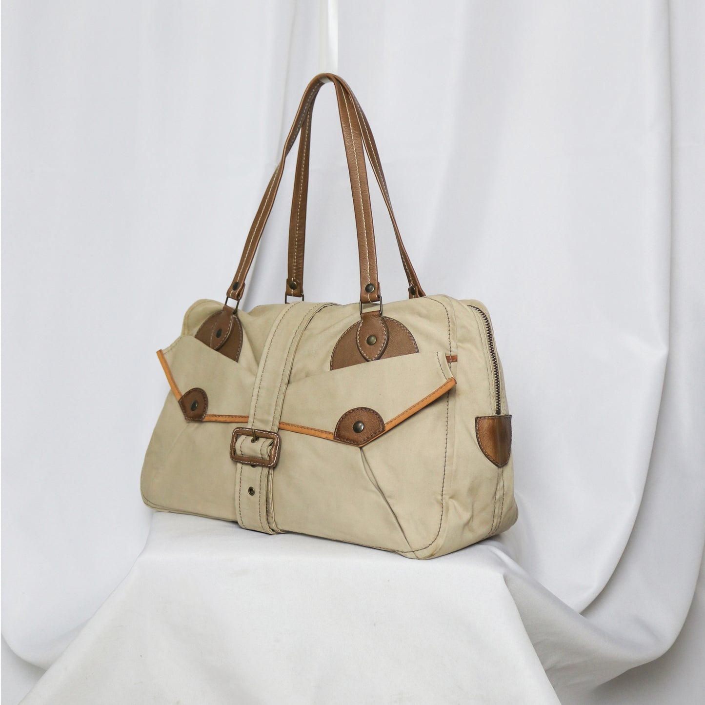 Miu Miu 2002 runway leather trim canvas bag