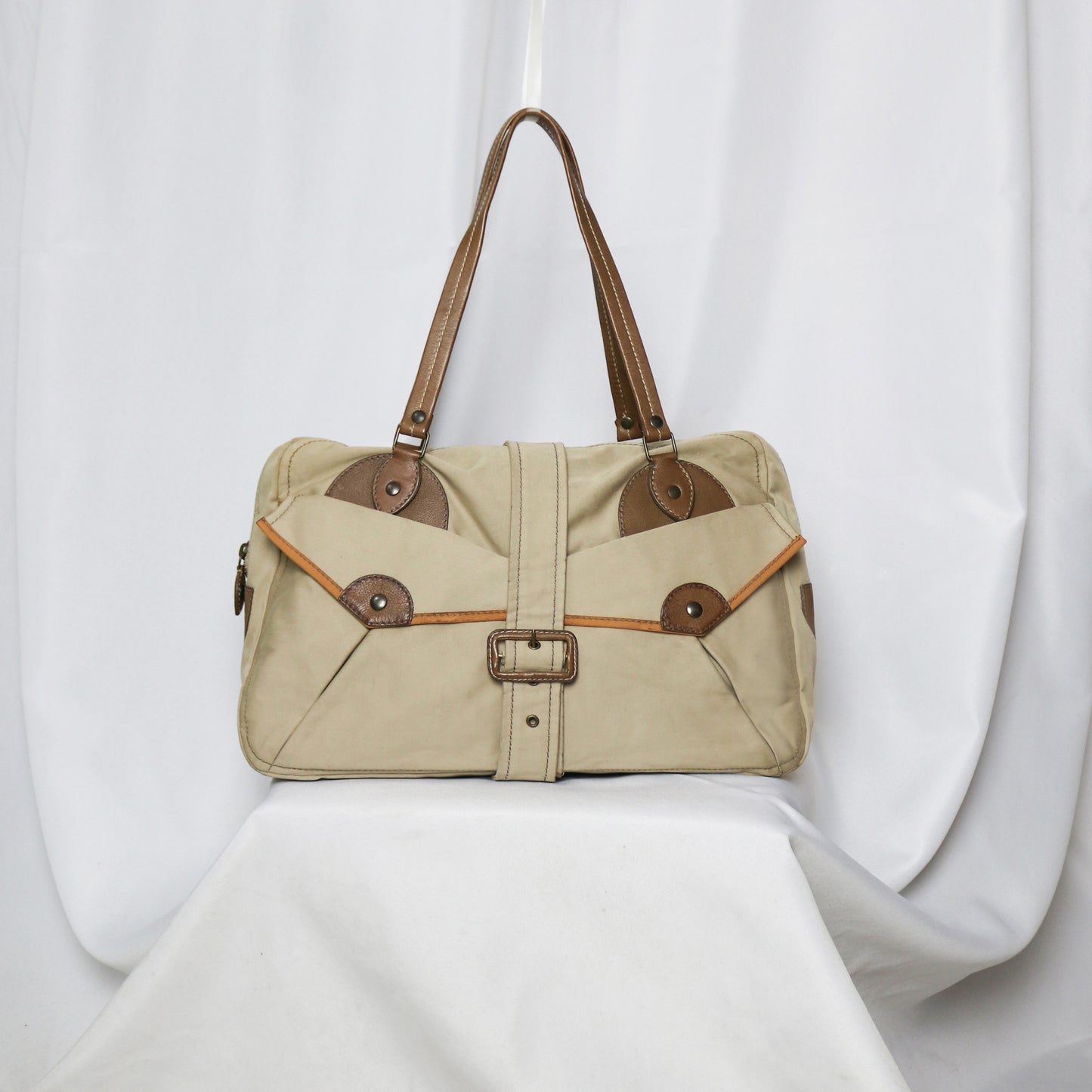 Miu Miu 2002 runway leather trim canvas bag