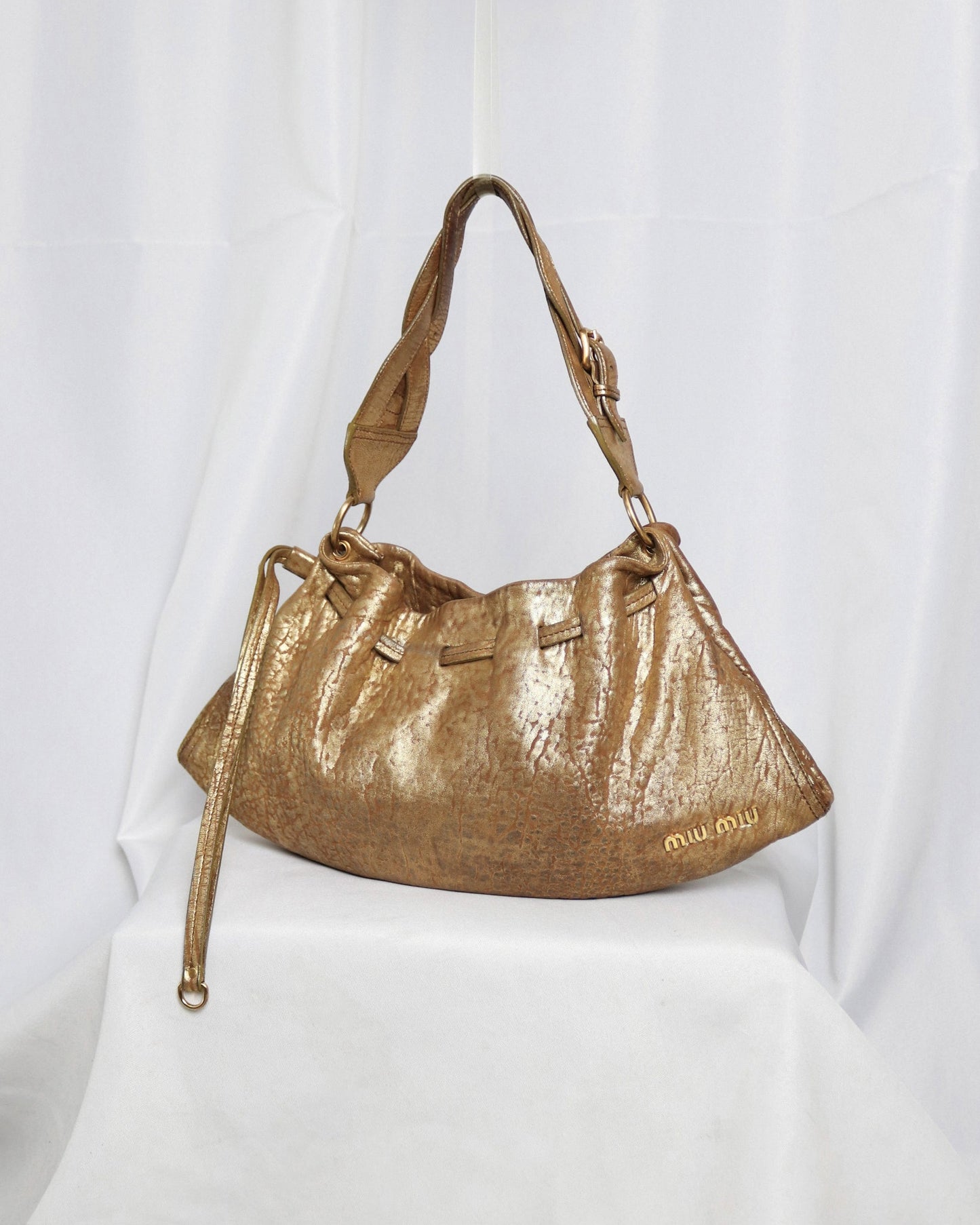 Miu Miu metallic distressed leather hobo bag