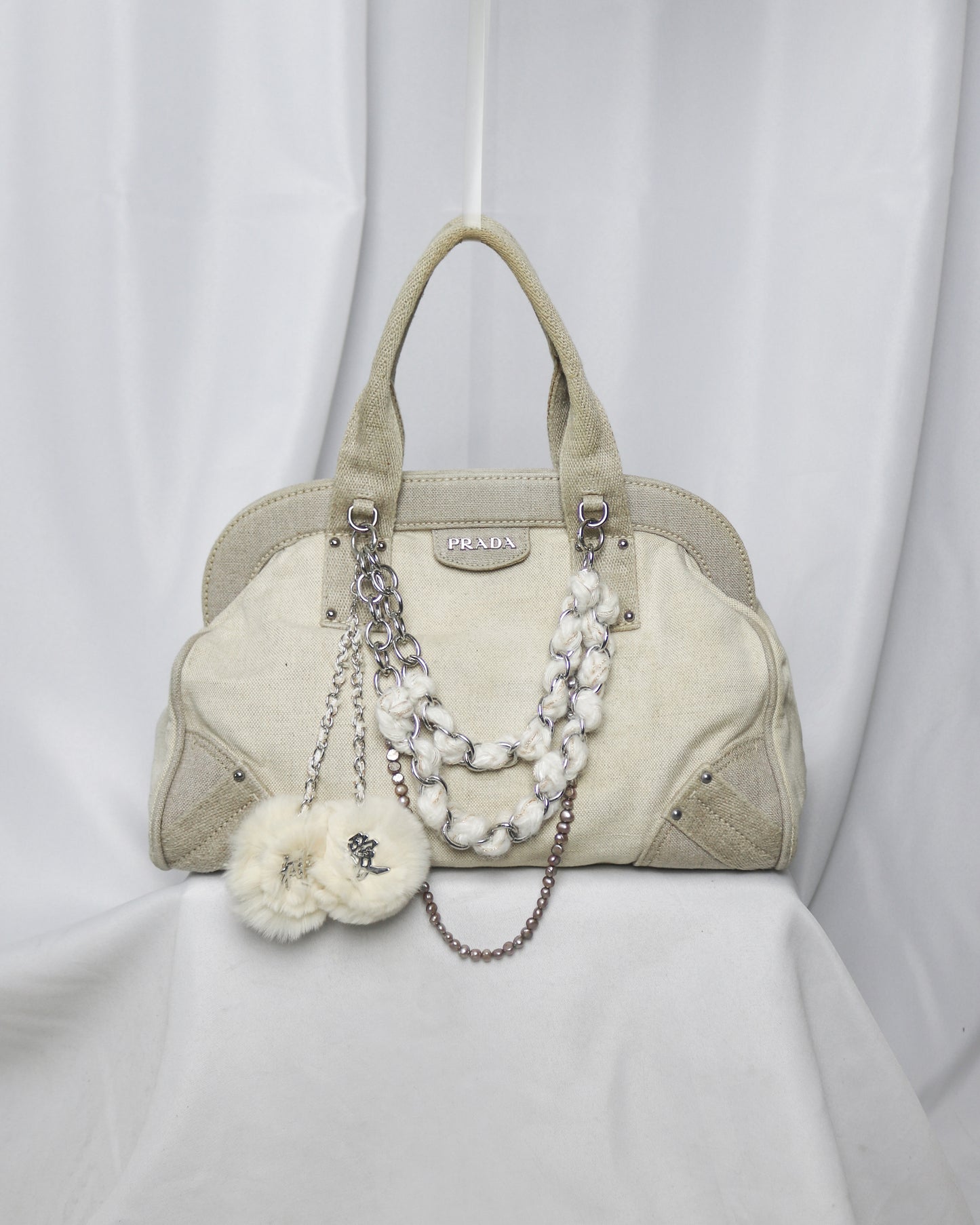 Prada canvas frame bowling bag